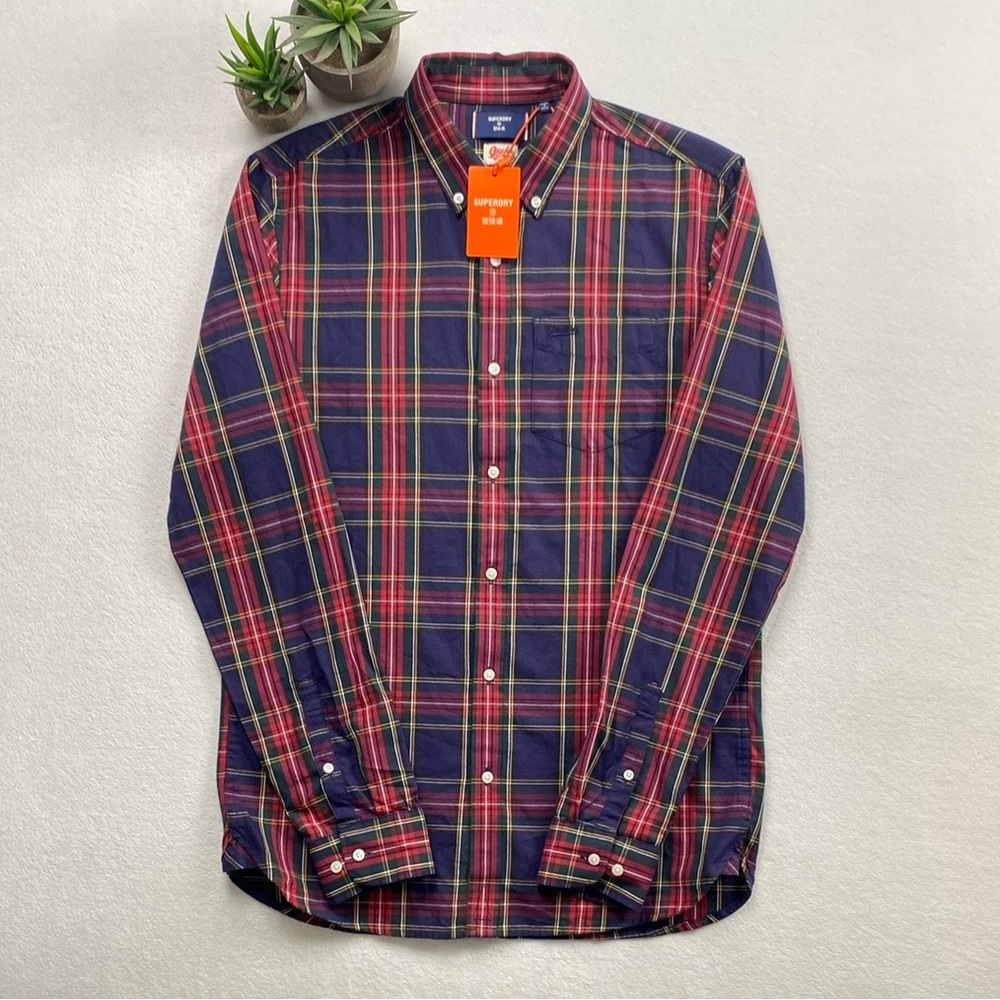 Superdry Classic London Green Dahlia Check Plaid Long Sleeve Button Up Shirt NWT